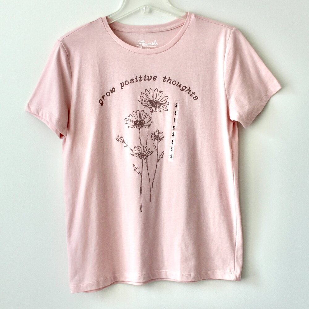 NWT Fleurish Pink Grow Positive Thoughts Flower Plant Short-Sleeve T-Shirt Small